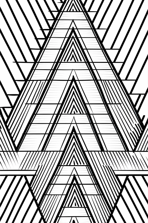 Symmetrical geometric triangle line pattern, abstract art style — free printable geometry coloring book page