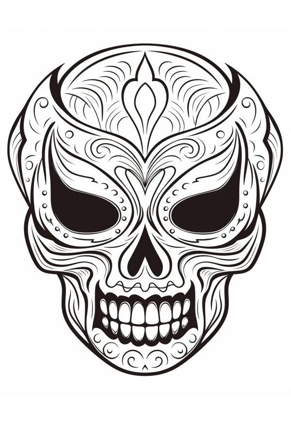 Decorative day of the dead skull, latin american folk art style — free printable latin america coloring book page
