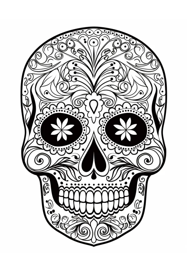 Day of the dead sugar skull, ethnic folk art style — free printable culture coloring book page