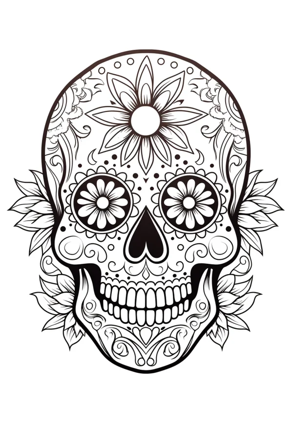 Decorative day of the dead sugar skull, latin american folk art style — free printable latin america coloring book page
