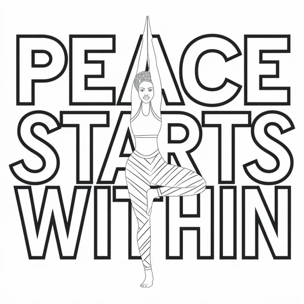 Woman in yoga tree pose, modern line art style — free printable yoga coloring book page