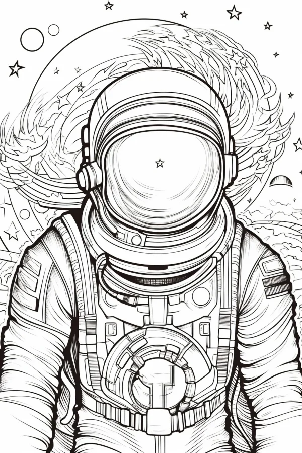 Space astronaut, sci-fi style — free printable astronaut coloring book page