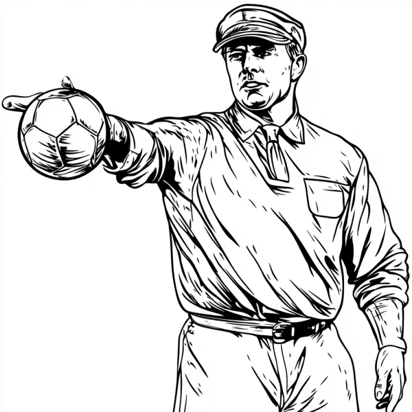 Football referee holding a soccer ball, realistic sketch style — free printable occupation coloring book page