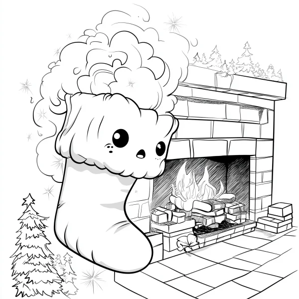 Cute anthropomorphic christmas stocking, cartoon style — free printable home coloring book page
