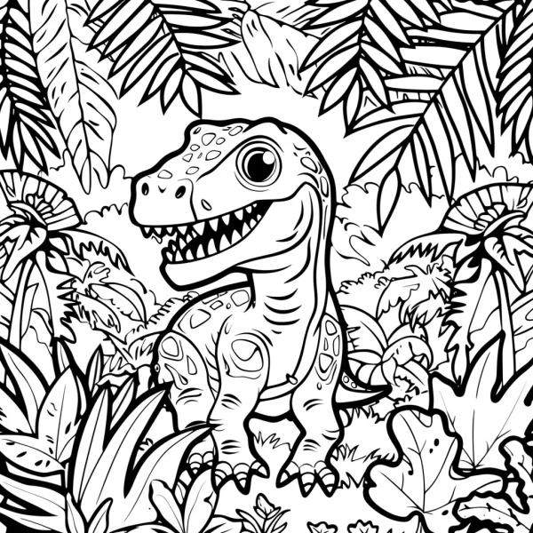 Cartoon tyrannosaurus rex, cartoon style — free printable jungle coloring book page