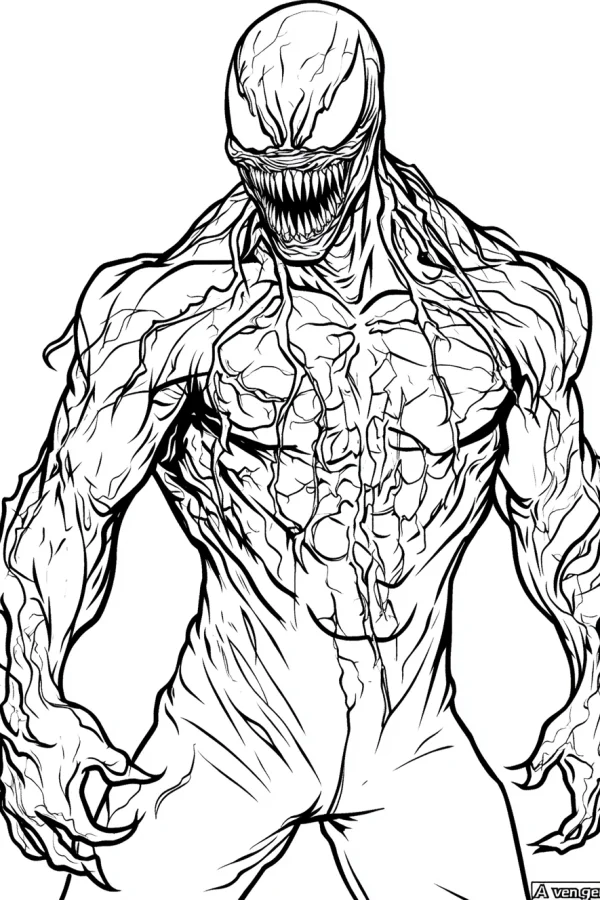 Venom symbiote, anime style — free printable superhero coloring book page