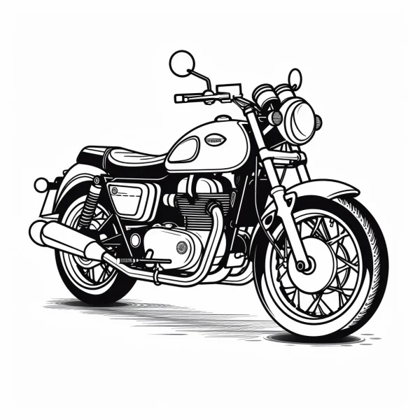 Retro motorcycle, realistic sketch style — free printable cycling coloring book page