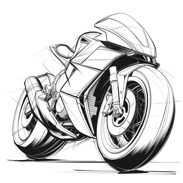 Cool sport motorcycle, sketch style — free printable transportation coloring book page