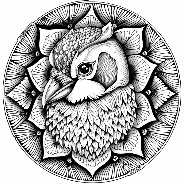 Mandala-style owl head, zendoodle art style — free printable mandala coloring book page