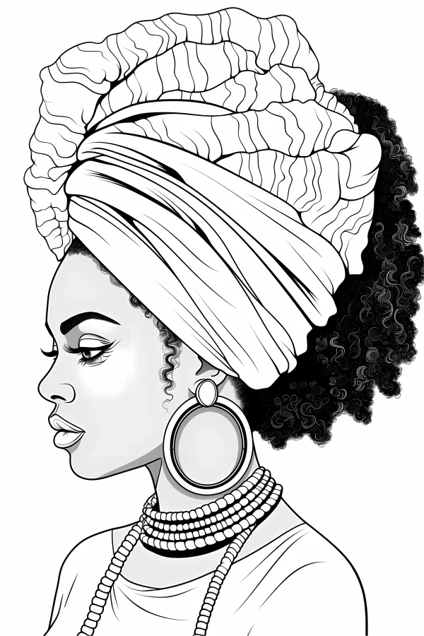 African style woman profile, african cultural style — free printable africa coloring book page