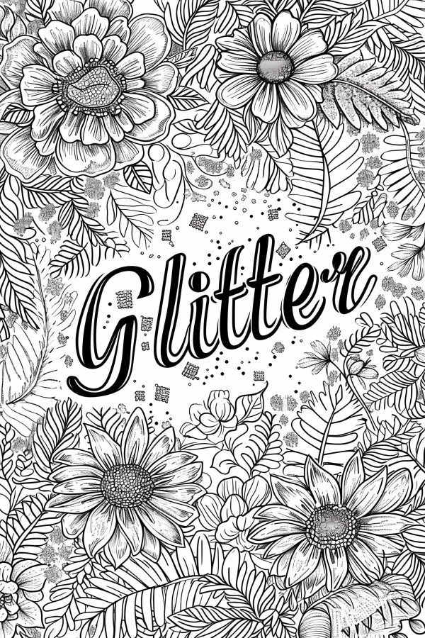 Floral and leaf line art composition, decorative art style — free printable art creation coloring book page