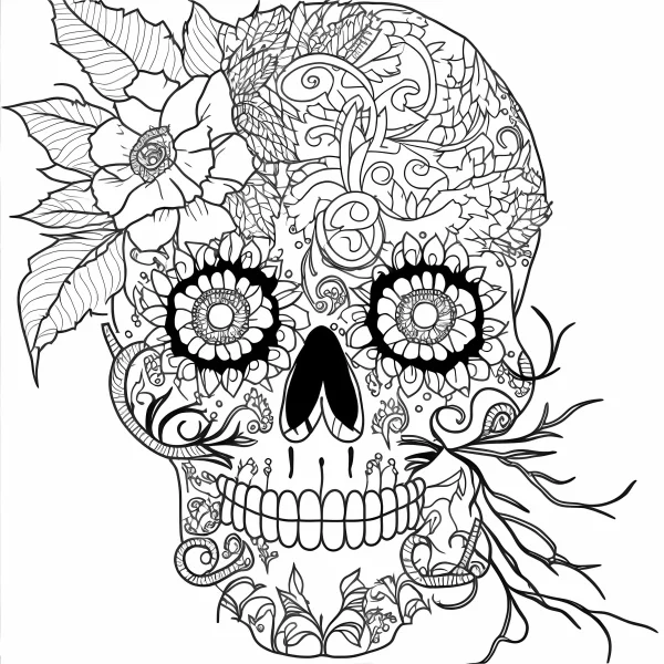 Decorative day of the dead sugar skull, day of the dead decorative art style — free printable latin american culture coloring book page