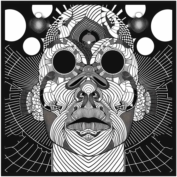 Abstract tribal totem human portrait, abstract tribal art style — free printable totem coloring book page