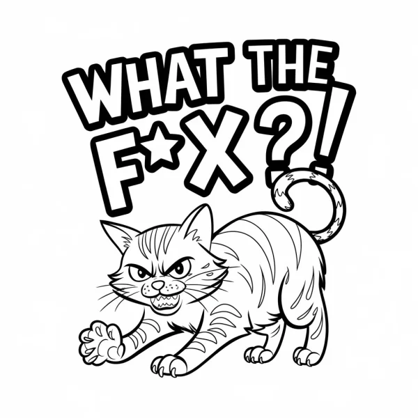 Angry cartoon tabby cat, cartoon style — free printable humor coloring book page