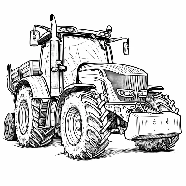 Farm tractor, realistic sketch style — free printable agriculture coloring book page