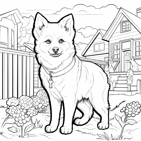 Cute fluffy puppy, cartoon style — free coloring book page
