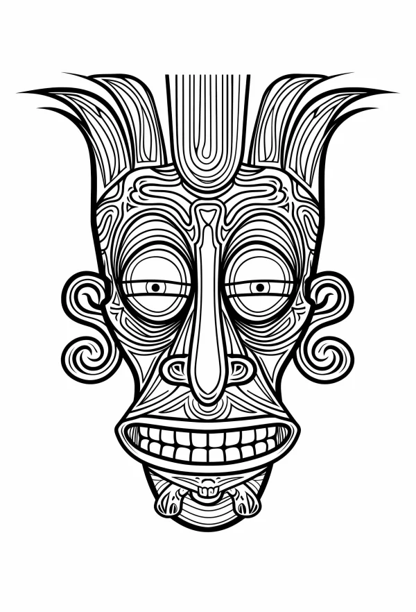 Indigenous tribal totem mask, tribal art style — free printable totem coloring book page