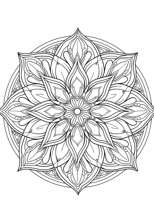 Mandala flower pattern, abstract art style — free printable balance coloring book page
