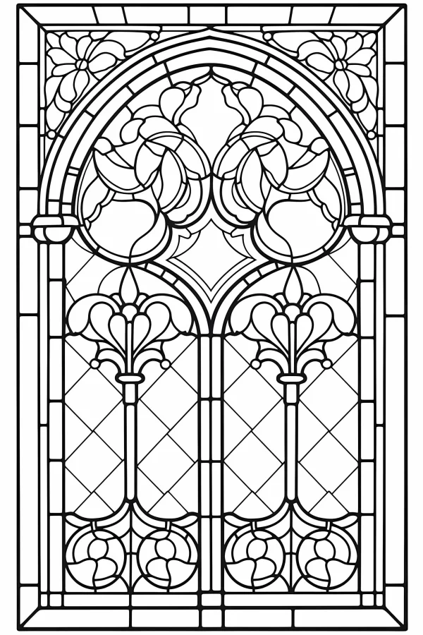 Gothic stained glass window, gothic style — free printable gothic coloring book page