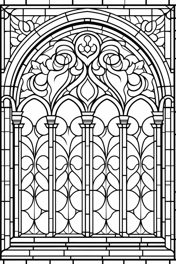 Gothic stained glass window, gothic style — free printable gothic coloring book page