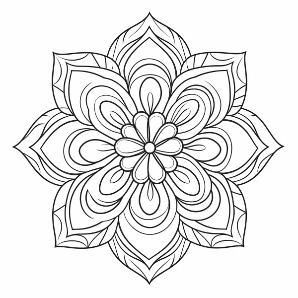 Symmetrical mandala flower, mandala style — free printable mandala coloring book page
