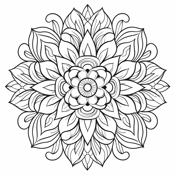 Mandala symmetric decorative pattern, abstract art style — free printable balance coloring book page