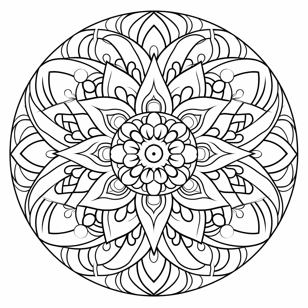 Intricate mandala pattern, abstract style — highly detailed — line art coloring page — for kids and adults of all ages