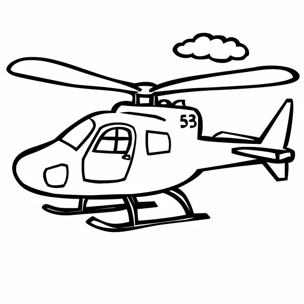 Cartoon helicopter, cartoon style — free printable transportation coloring book page