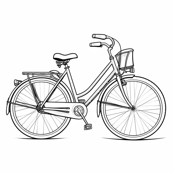 Commuter bicycle, realistic line art style — free printable cycling coloring book page