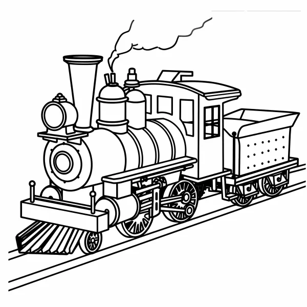 Vintage steam train, cartoon style — free printable transportation coloring book page