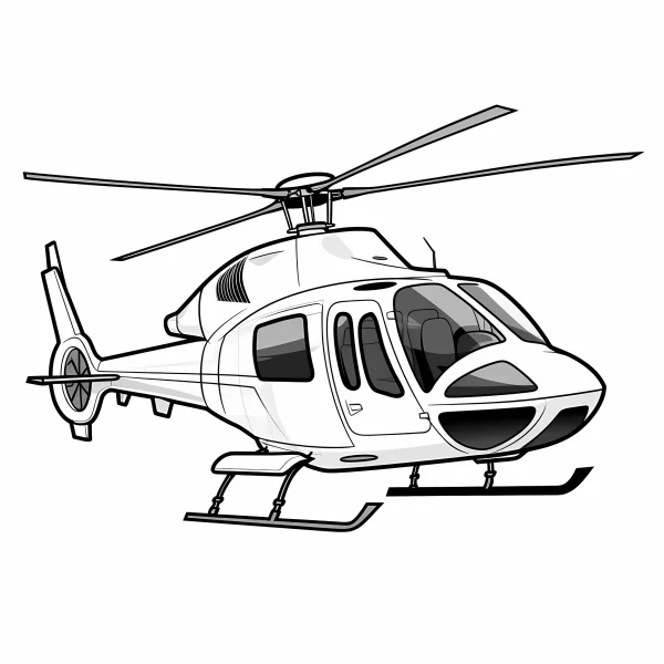 Cartoon helicopter, simple  clean smooth outlines — free printable transportation coloring book page