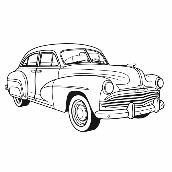 Vintage sedan, retro realistic style — free printable vintage cars coloring book page