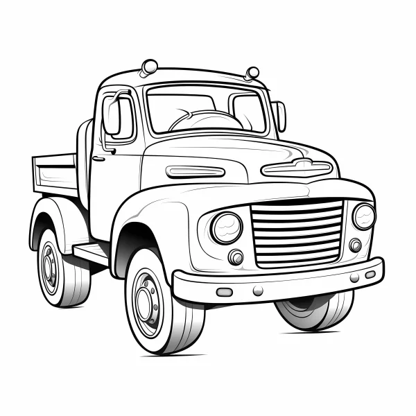 Vintage pickup truck, cartoon retro style — free printable transportation coloring book page
