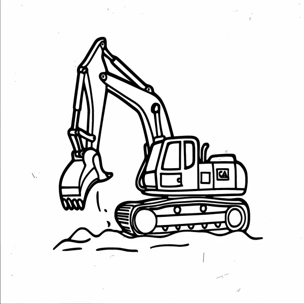 Cartoon excavator with track and bucket, simple  clean smooth outlines — free printable work coloring book page