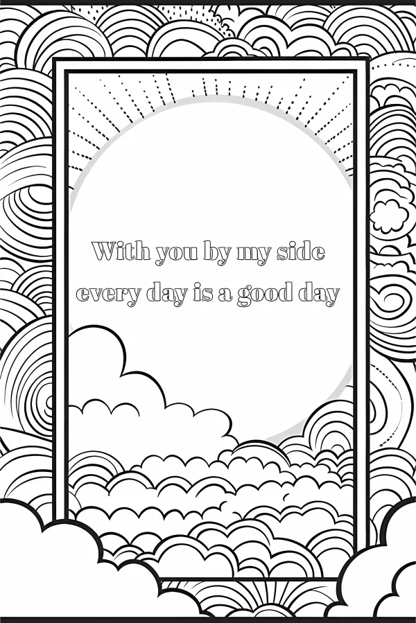 Warm text frame decorated with cloud and wave patterns, minimalist style — free printable friendship coloring book page