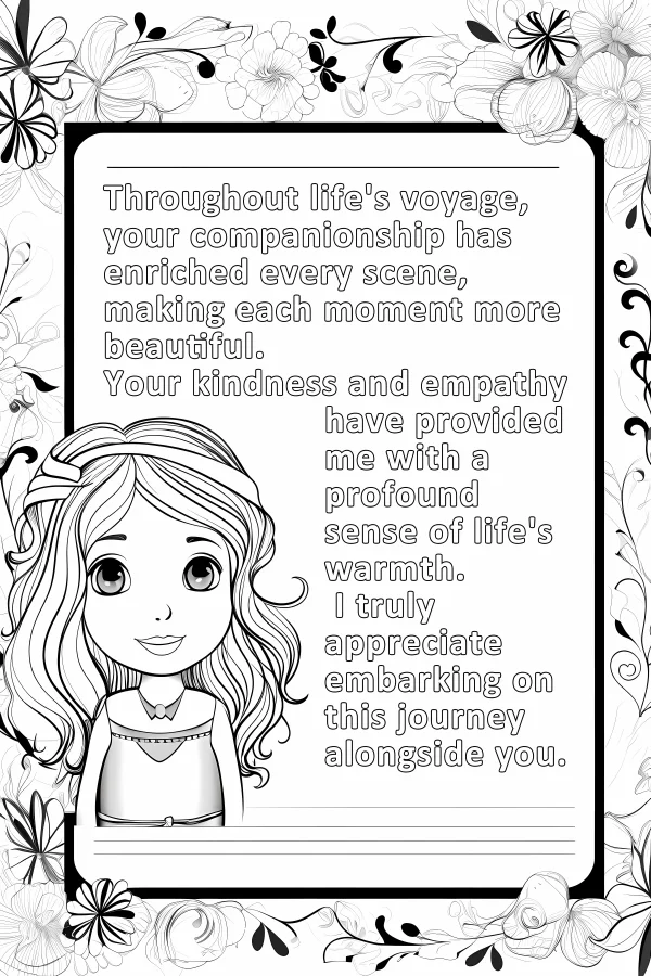 Smiling curly-haired girl with headband, cartoon style — free printable friendship coloring book page