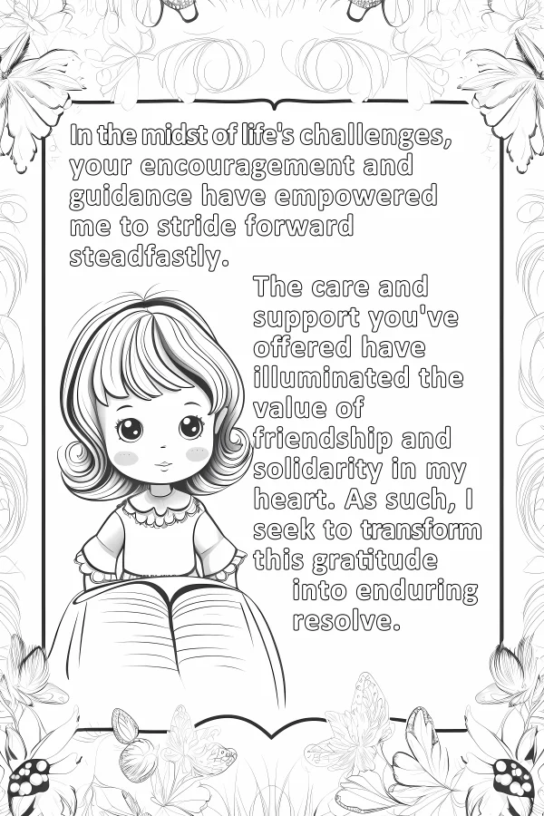 Cute cartoon girl with an open book, cartoon style — free printable friendship coloring book page