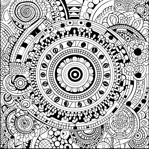 Mandala abstract pattern, zentangle style — free printable abstract theme coloring book page