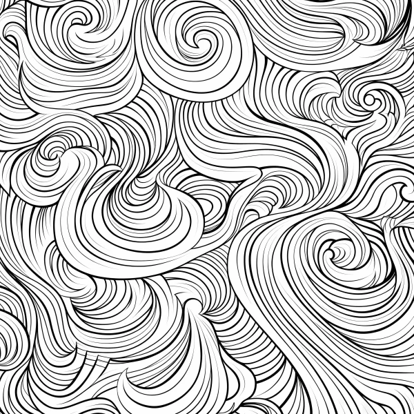 Abstract spiral swirl line art, zentangle style — free printable abstract theme coloring book page
