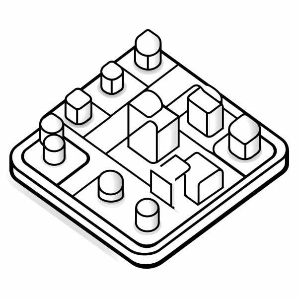 Isometric geometric maze, vector line art — free printable geometry coloring book page