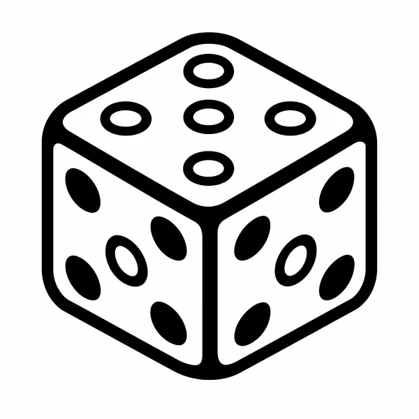 3d dice, cartoon style — free printable games coloring book page