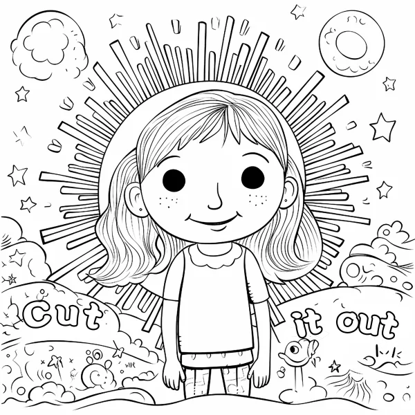 Cartoon little girl with wavy hair and freckles, cartoon style — free printable children coloring book page