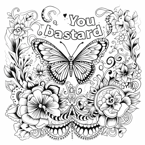 Coloring book page, butterfly surrounded by decorative flowers — free printable insects coloring book page