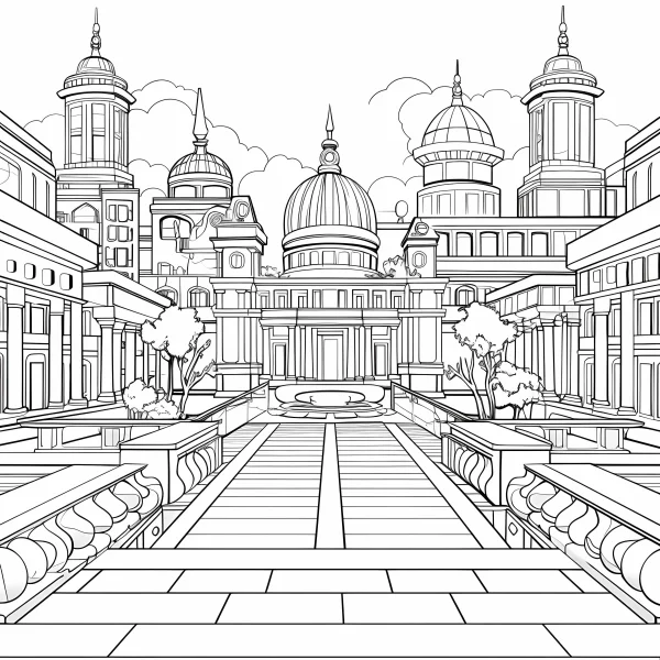 European palace complex, realistic and european style — free printable european and american coloring book page
