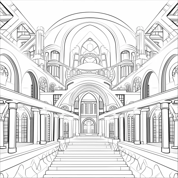 European classical palace building, classic european architectural style — free printable european and american coloring book page