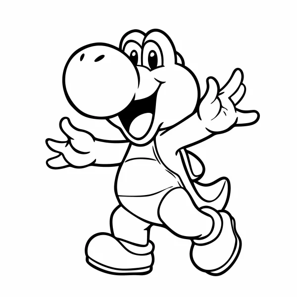 Cartoon yoshi, cute fantasy creature from mario series — free printable games coloring book page