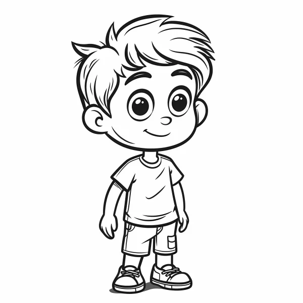 Cartoon boy, cartoon style — free printable children coloring book page