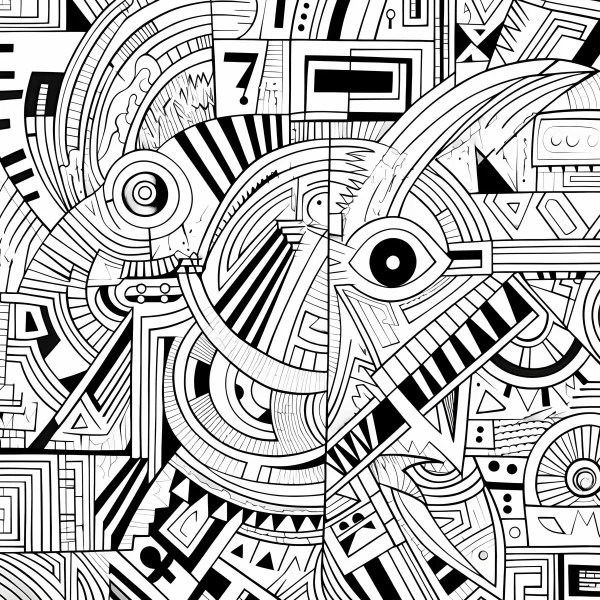 Coloring book page, abstract geometric mosaic pattern — free printable order coloring book page