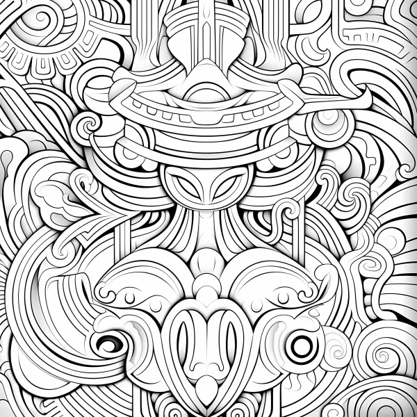 Mayan totem mask, tribal style — free printable abstract theme coloring book page