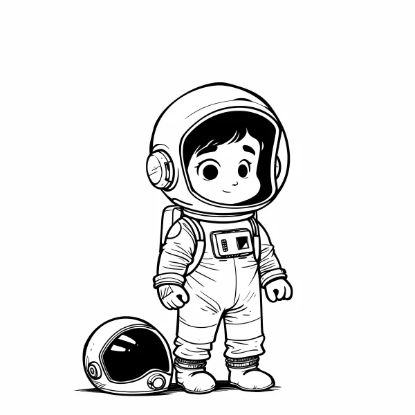 Cartoon little boy astronaut, cartoon style — free printable children coloring book page